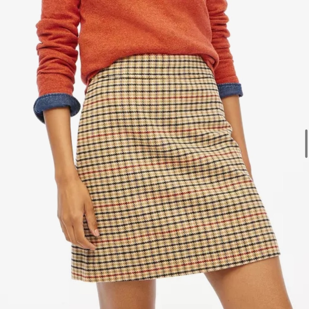 J. Crew Houndstooth Plaid Wool Blend A-Line Mini Skirt Size 8 New